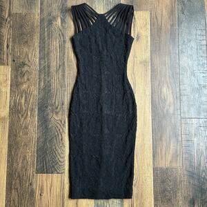 Dress The Population Black Lace Midi Dress XS Halter Bodycon Cocktail Party
